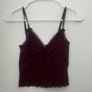 Chic Lace Trim Burgundy Cami Top
